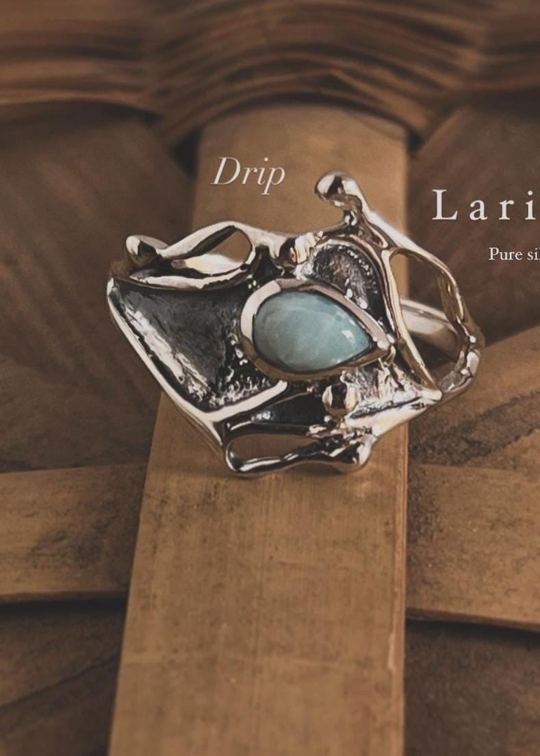 925 Sterling Silver New Larimar Molten Drip Ring