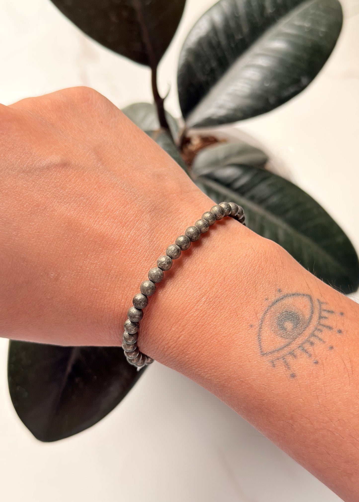 Natural Crystal Pyrite Round Plain 4mm Bracelet