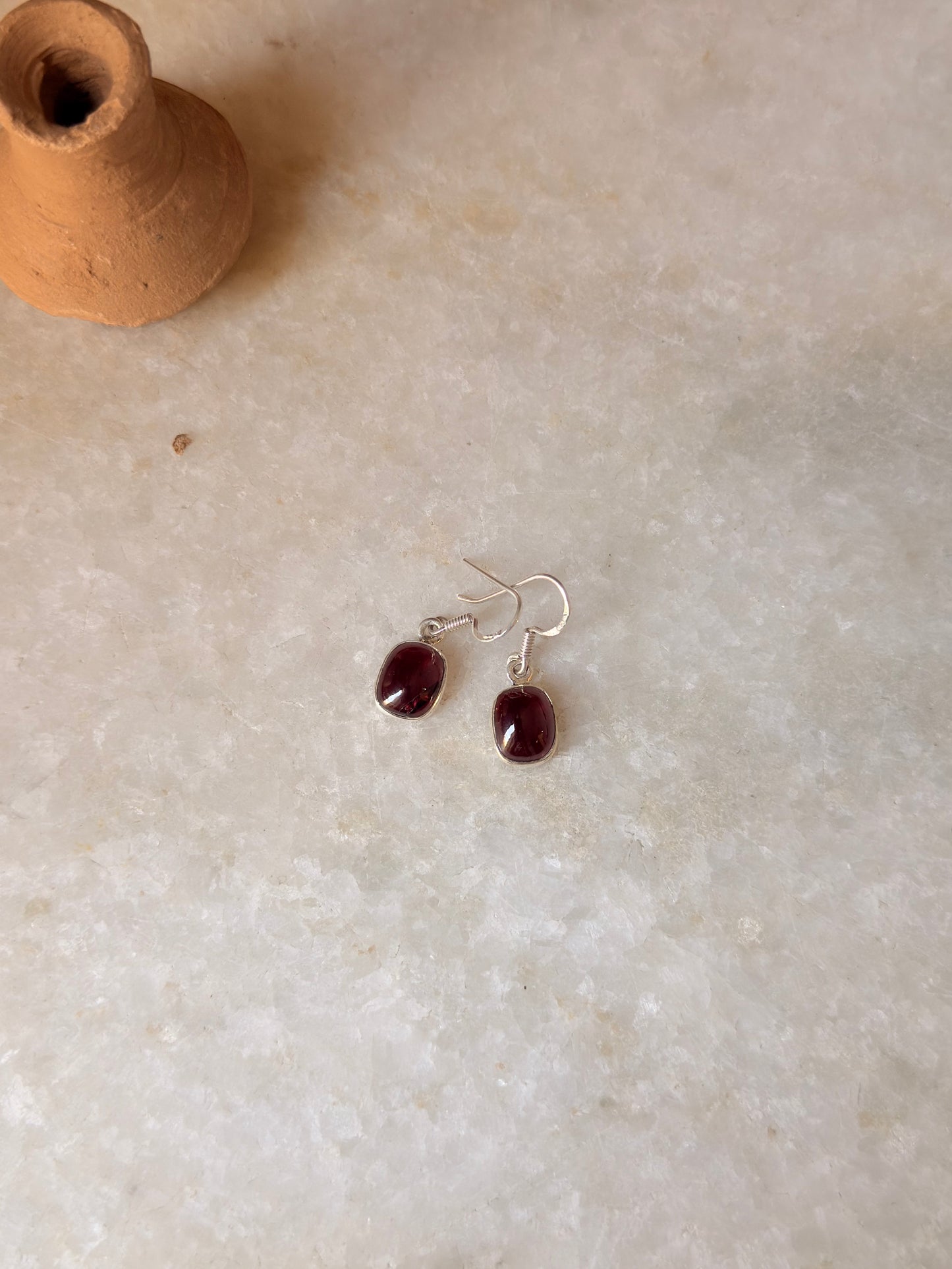 925 Sterling Silver Garnet Rectangular Daily Wear Hook Handcrafted Earrings