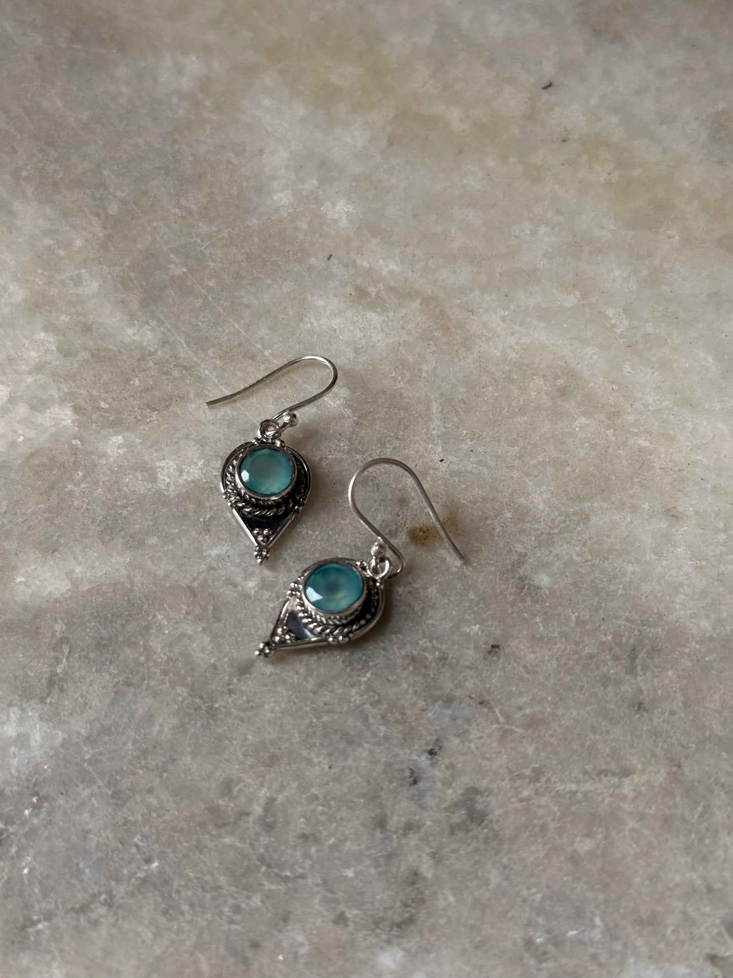 925 Sterling Silver Aqua Chalcedony Boho Rawa Earrings