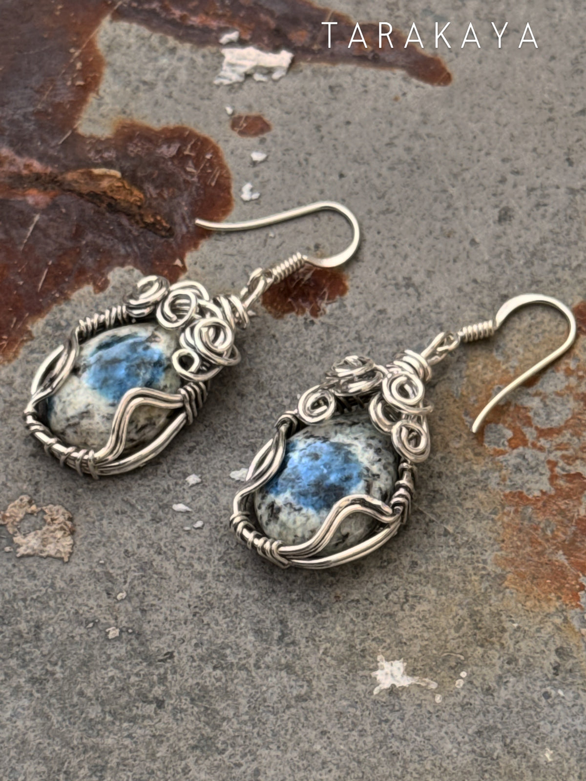 925 Sterling Silver Jasper Hook Wire Wrap Handcrafted Spiral Earrings