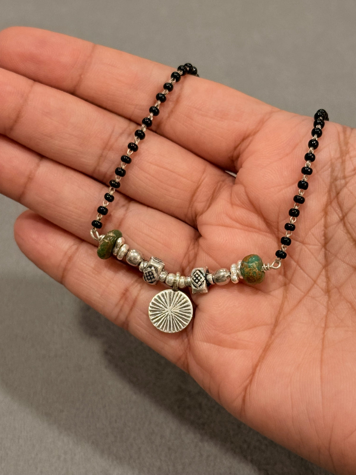 925 Sterling Silver Coin Kingsman Turquoise Handcrafted One of a Kind Hill Tribe - Boho Style Mangalsutra