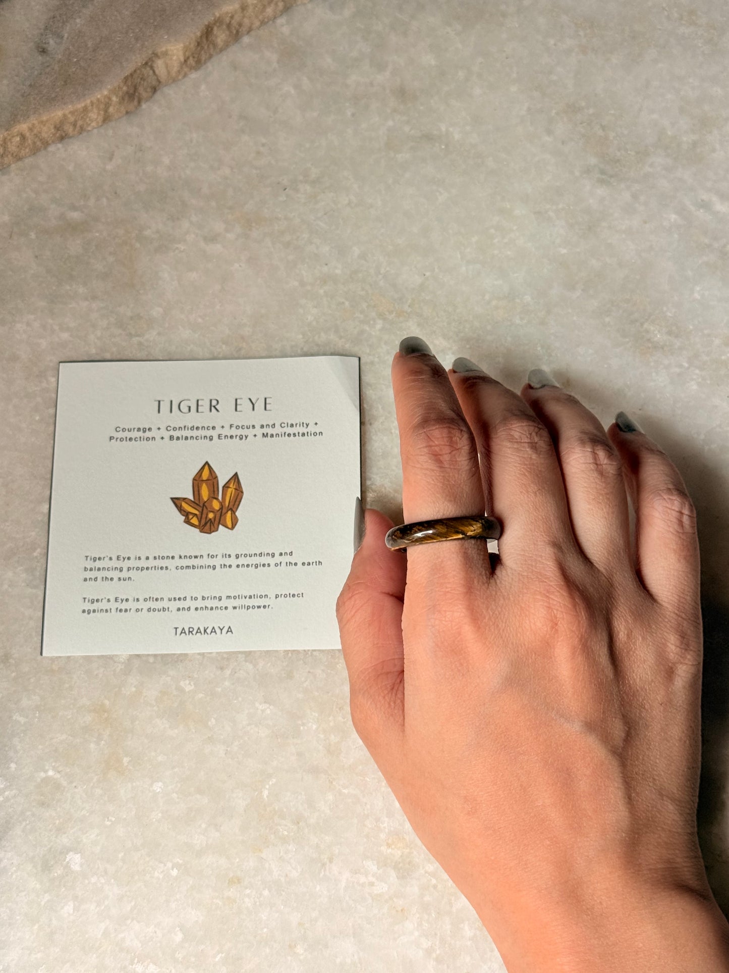 Natural Crystal Tiger Eye Band Ring