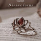 Garnet divine lotus ring in sterling silver with intricate petals