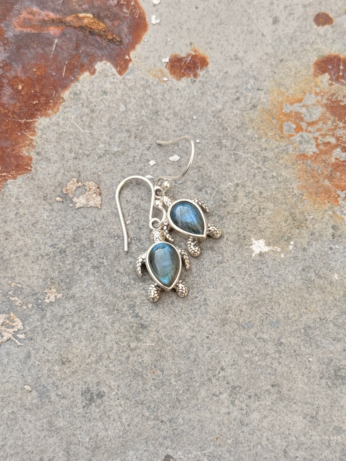 925 Sterling Silver Labradorite Turtle Earrings