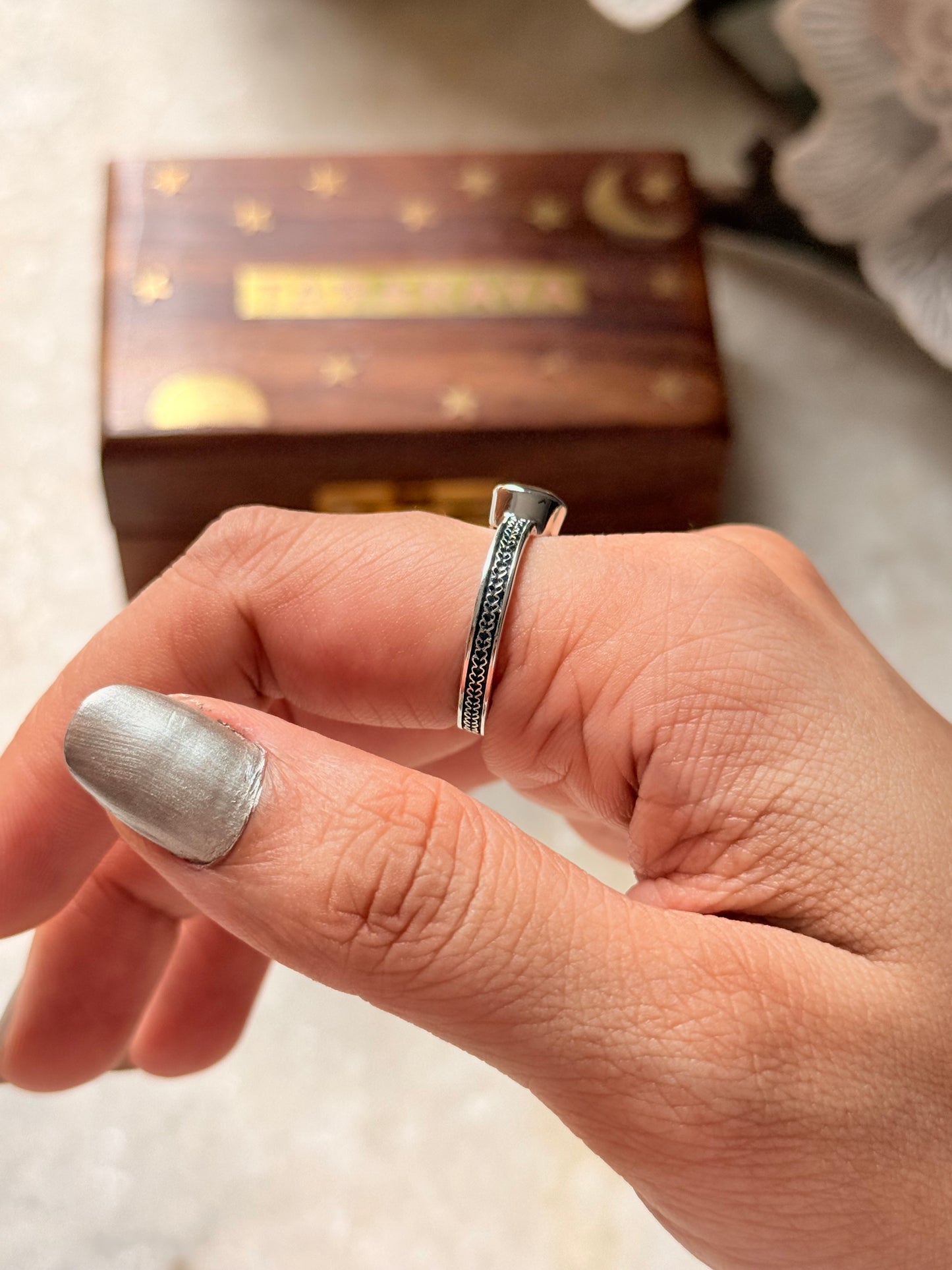 925 Sterling Silver Citrine Square Vintage Band Ring