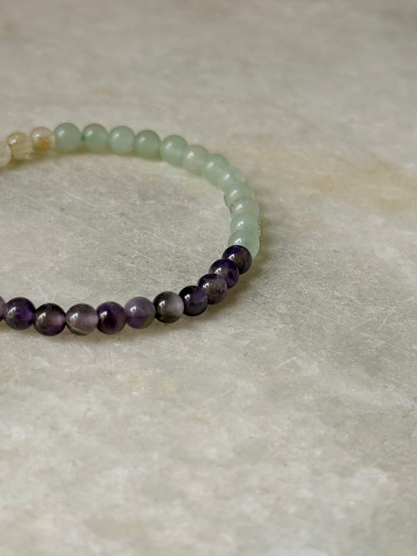 Natural Crystal Citrine, Green Aventurine & Amethyst 4mm Bracelet