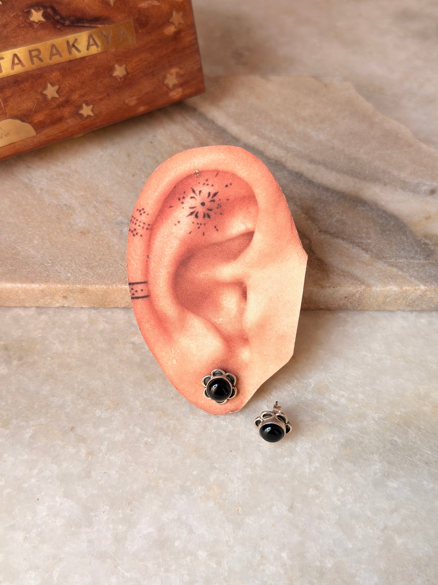 925 sterling silver Black Onyx Flower Studs Earrings