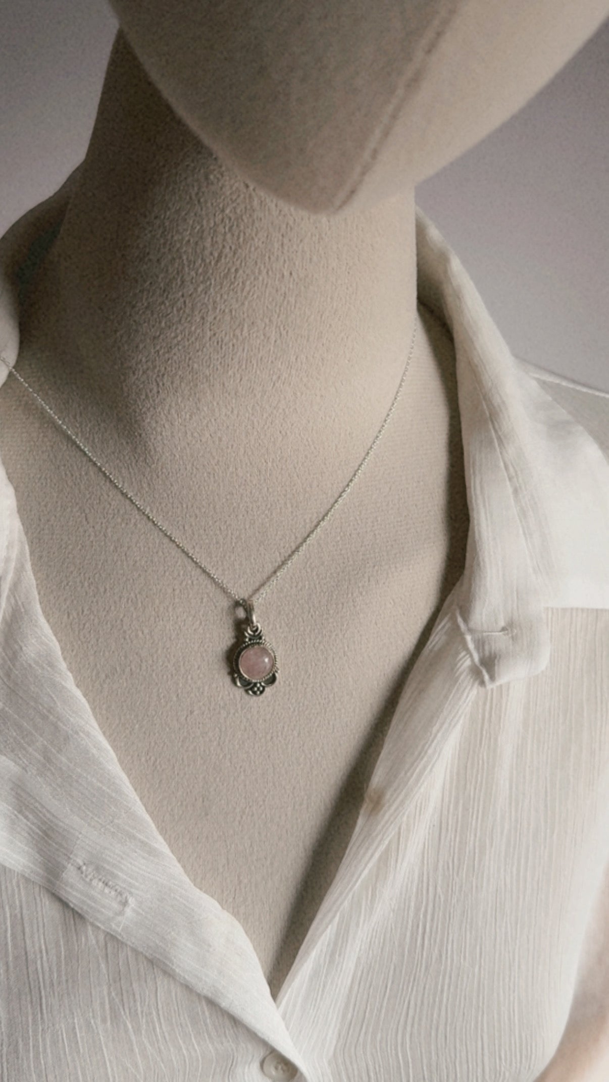 Rose Quartz Boho Round 925 Sterling Silver Pendant