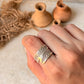 925 Sterling Silver Bohemian Hill Tribe Lavender Engraved Handcrafted Adjustable Ring