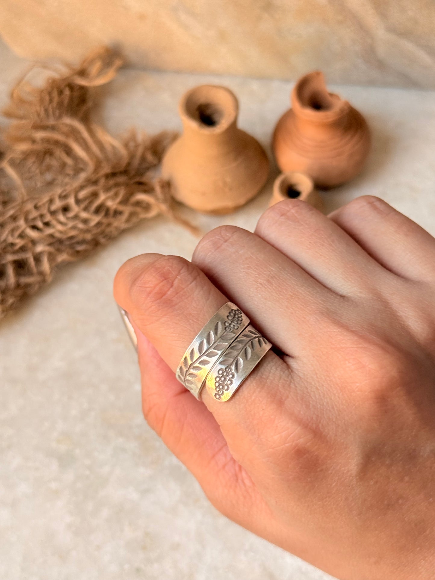 925 Sterling Silver Bohemian Hill Tribe Lavender Engraved Handcrafted Adjustable Ring
