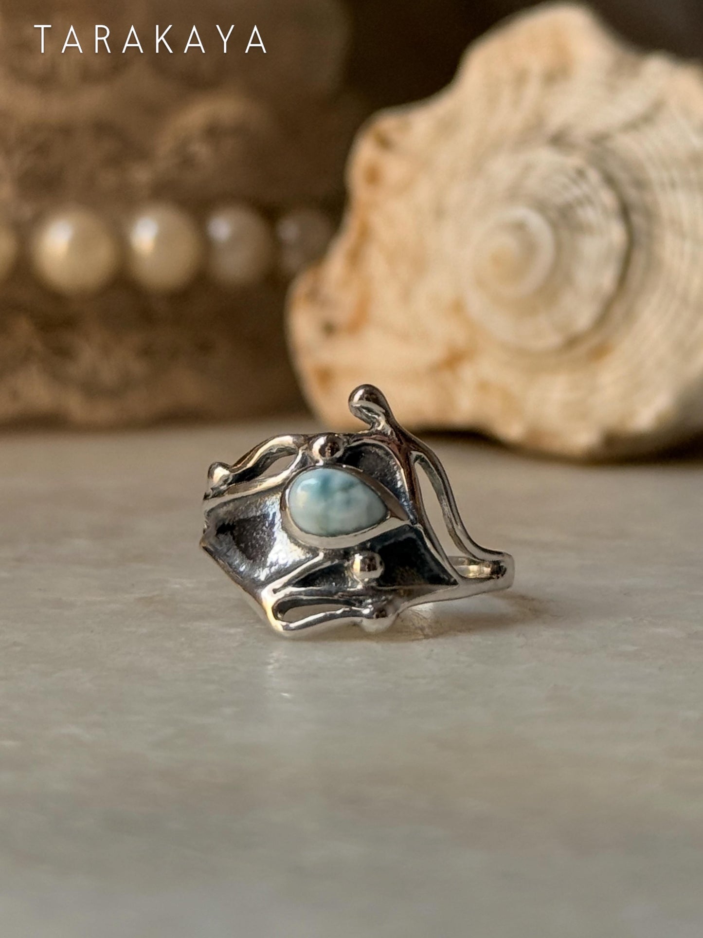925 Sterling Silver New Larimar Molten Drip Ring
