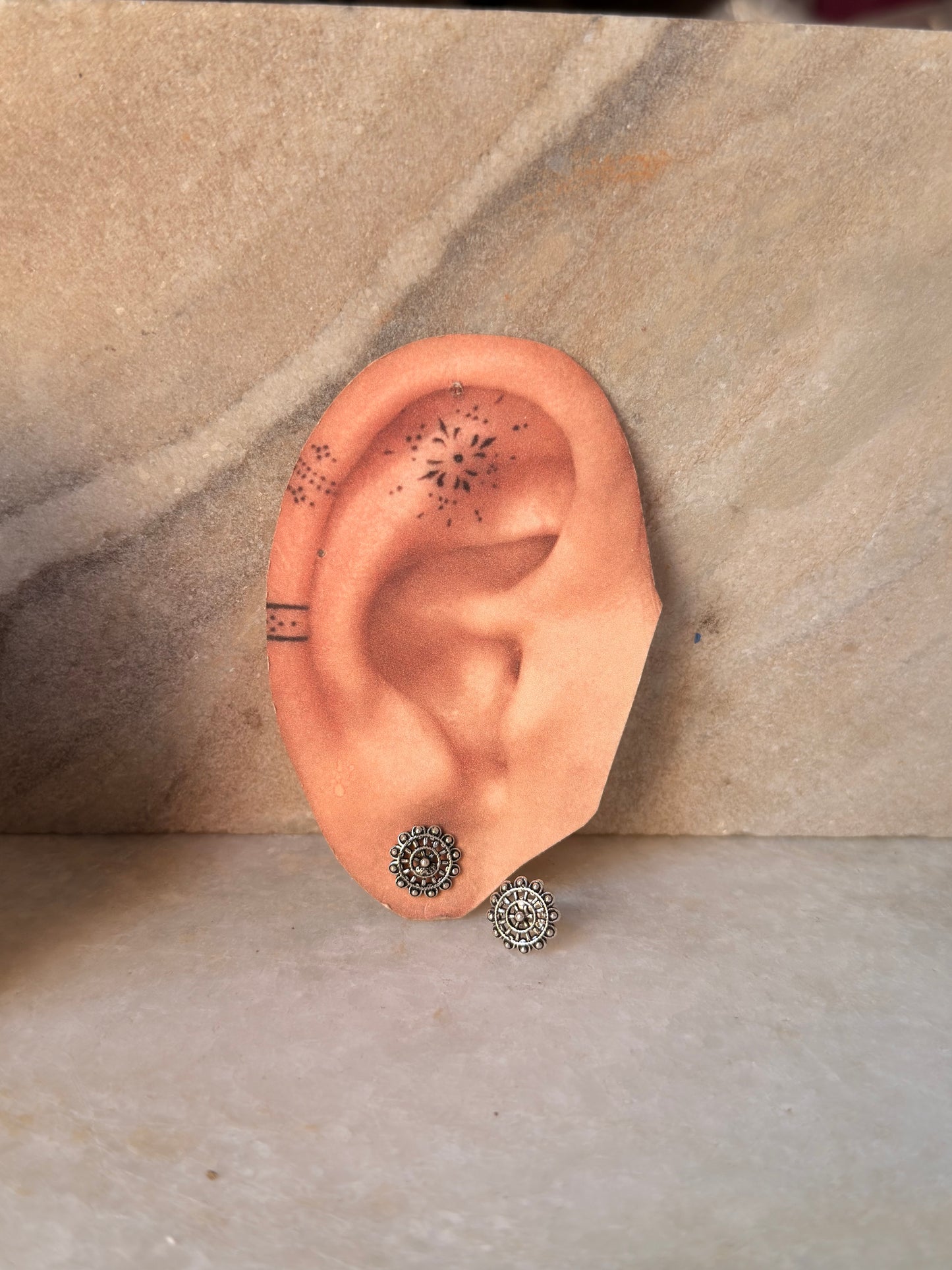 925 Sterling Silver Antique Plain Oxidised Boho Studs Earrings
