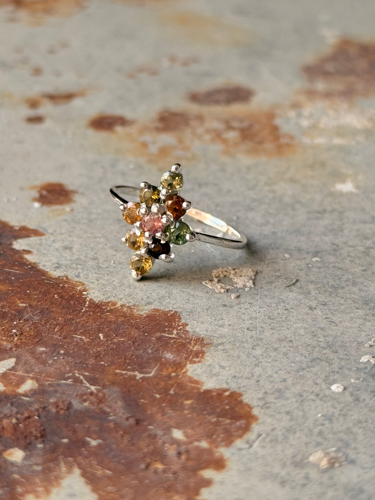 925 Sterling Silver Natural Multi Tourmaline North Star Ring