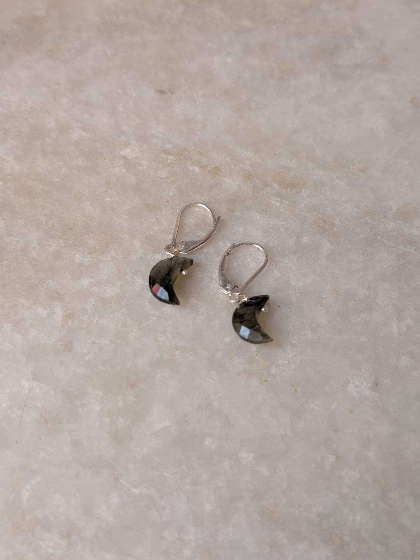 925 Sterling Silver Labradorite Moon Lever Back Earrings