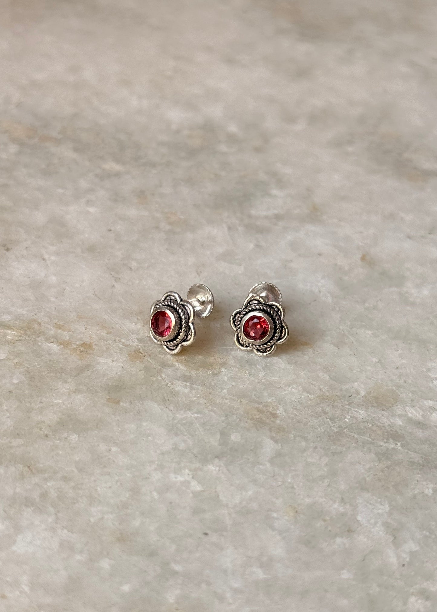925 Sterling Silver South Screw Pink Cz Flower Studs