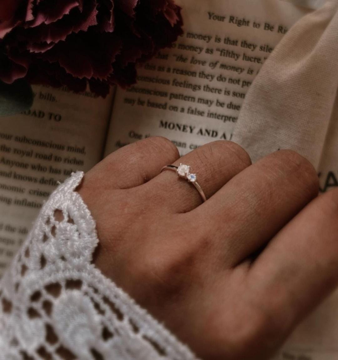 Double Stone Moonstone Ring in Sterling Silver for Modern Minimalism