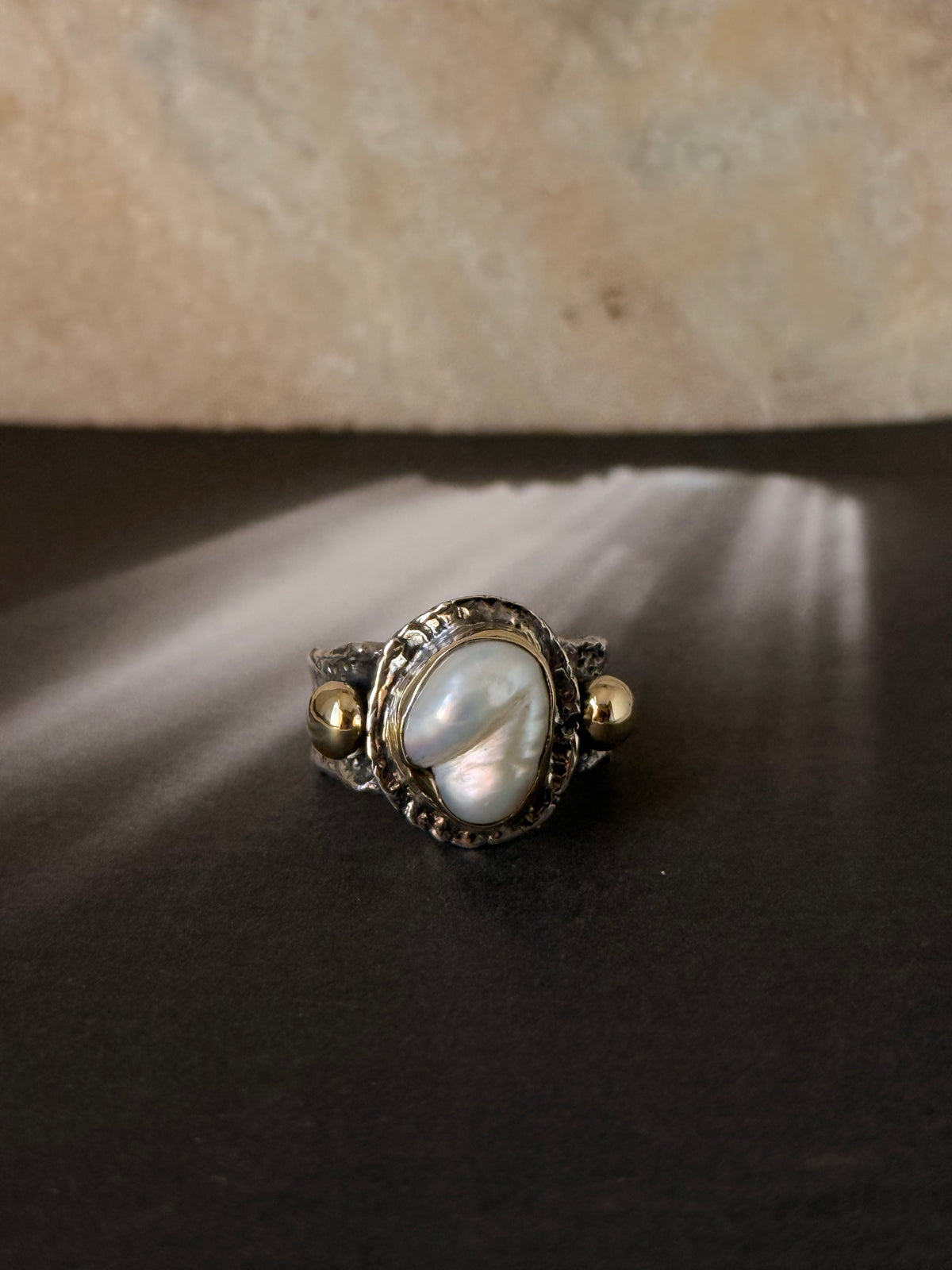 925 Sterling Silver Baroque Pearl Rustic Fusion Handcrafted Ring