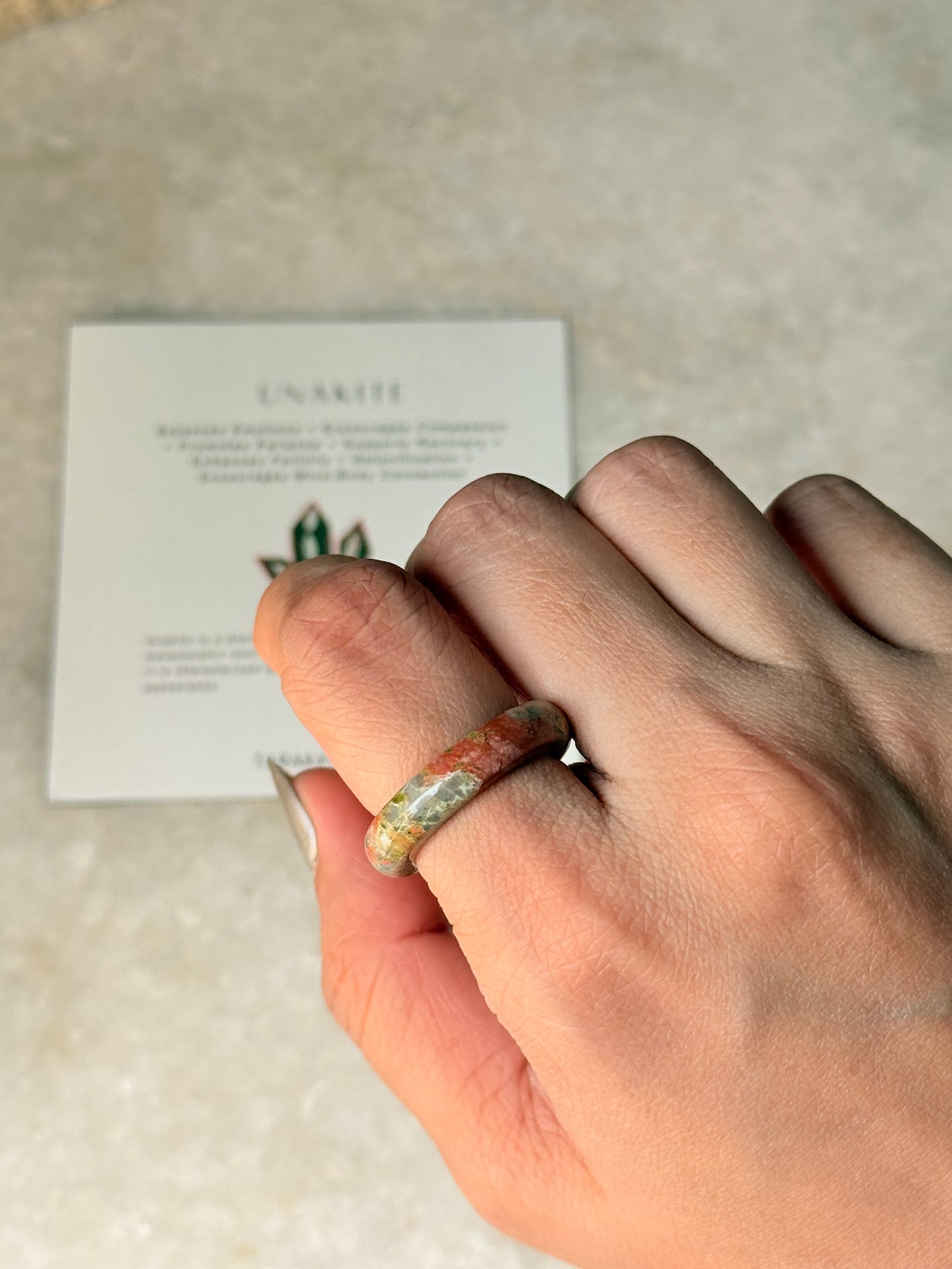 Natural Crystal Unakite Band Ring