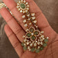 925 Sterling Silver Gold Plated Antique Moissanite Polki Green Onyx , Fresh Water Pearls Statement Earrings