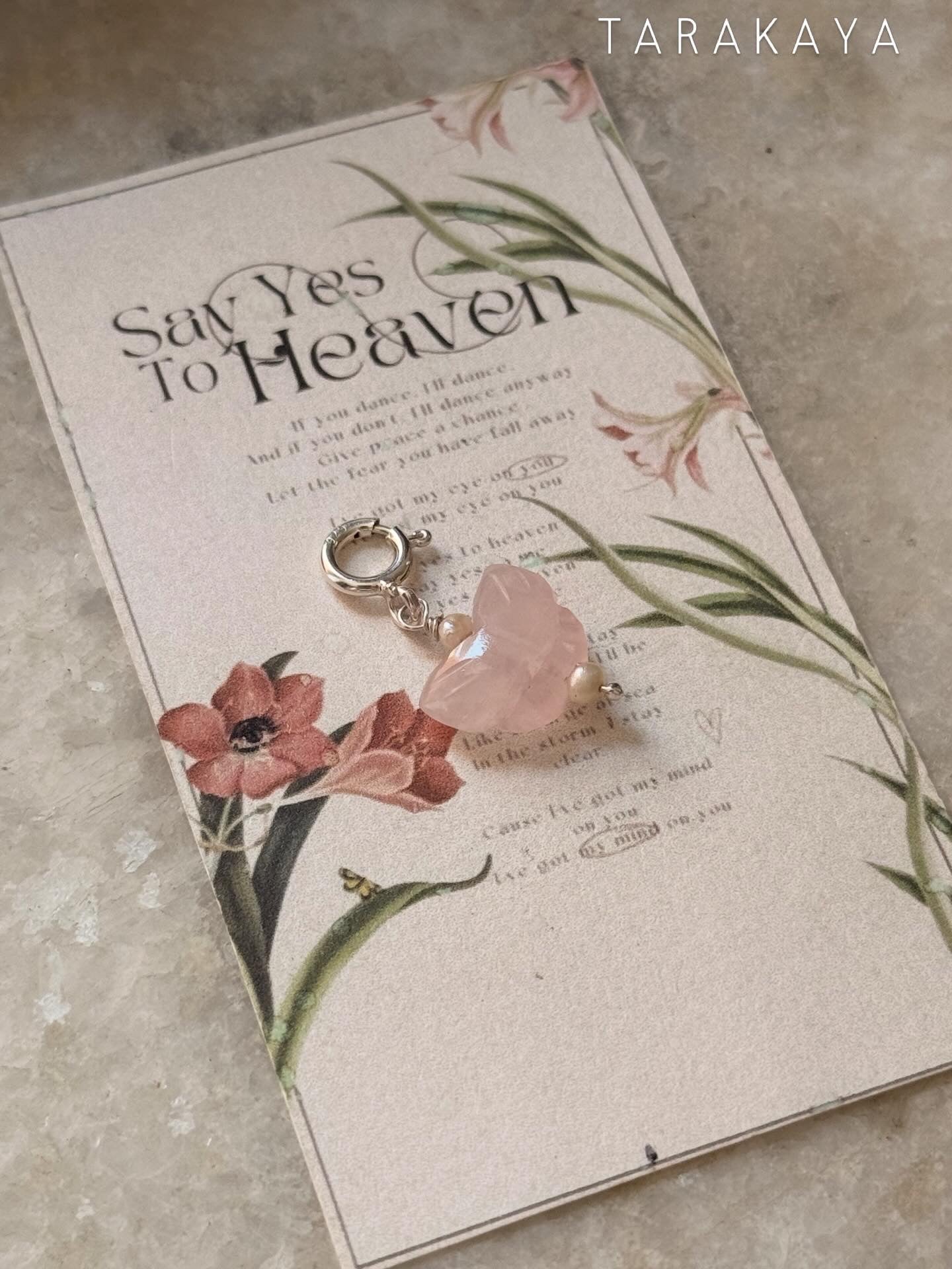 925 Sterling Silver Rose Quartz Butterfly With Pearls Charm