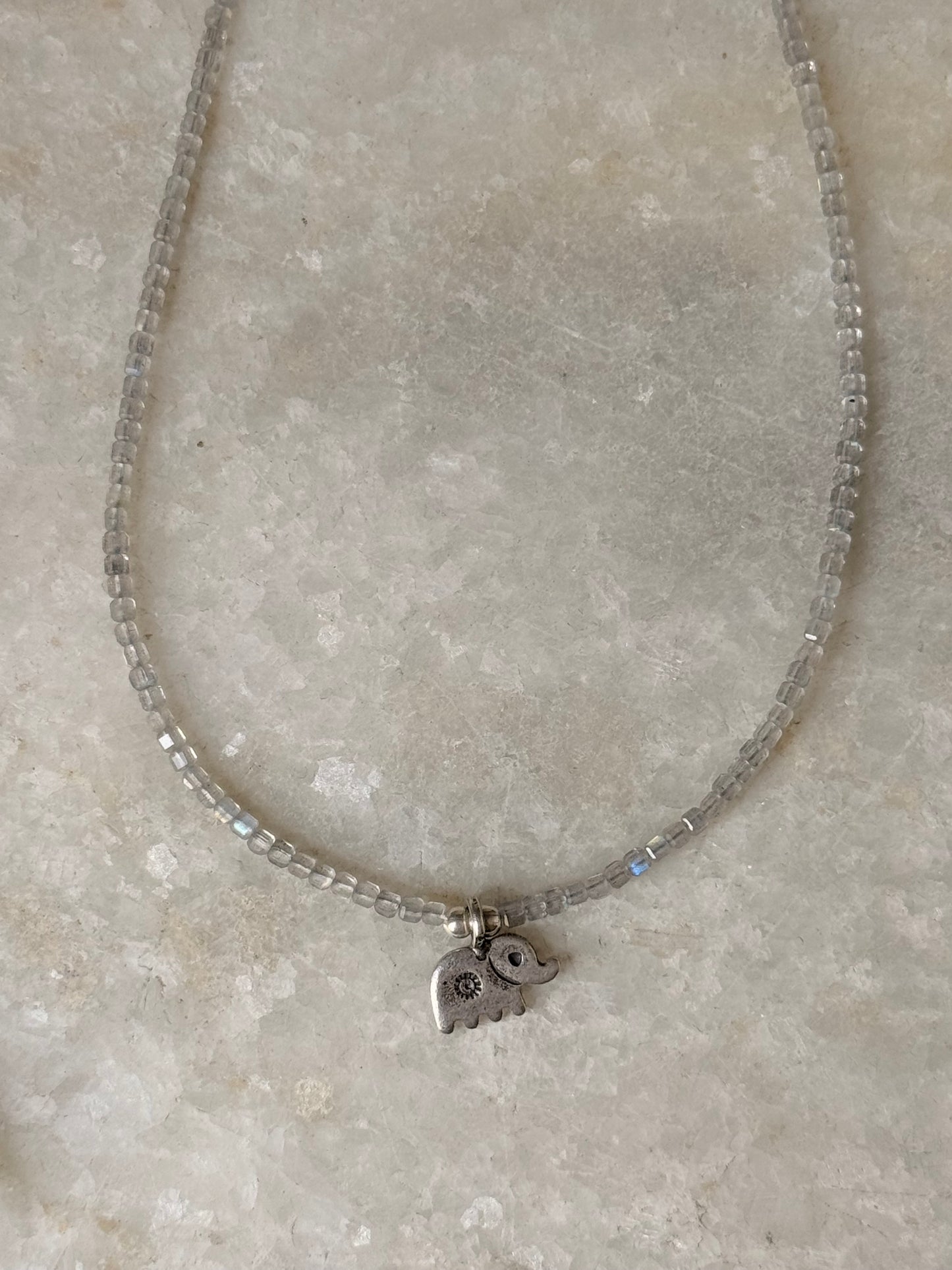 925 Sterling Silver Labradorite Box 2mm Hathi Charm Necklace