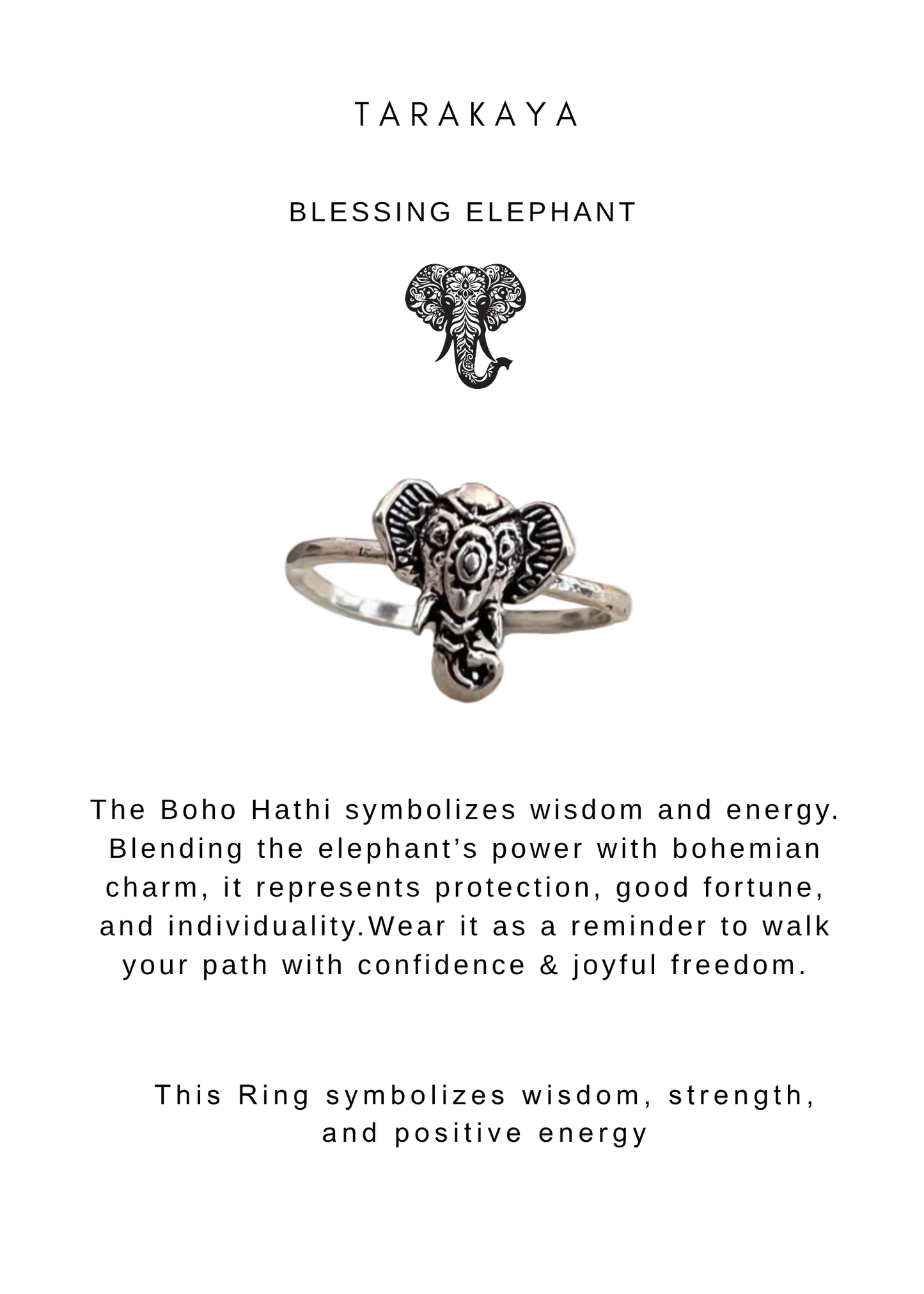 925 Sterling Silver Boho Hathi / Elephant For Luck Ring