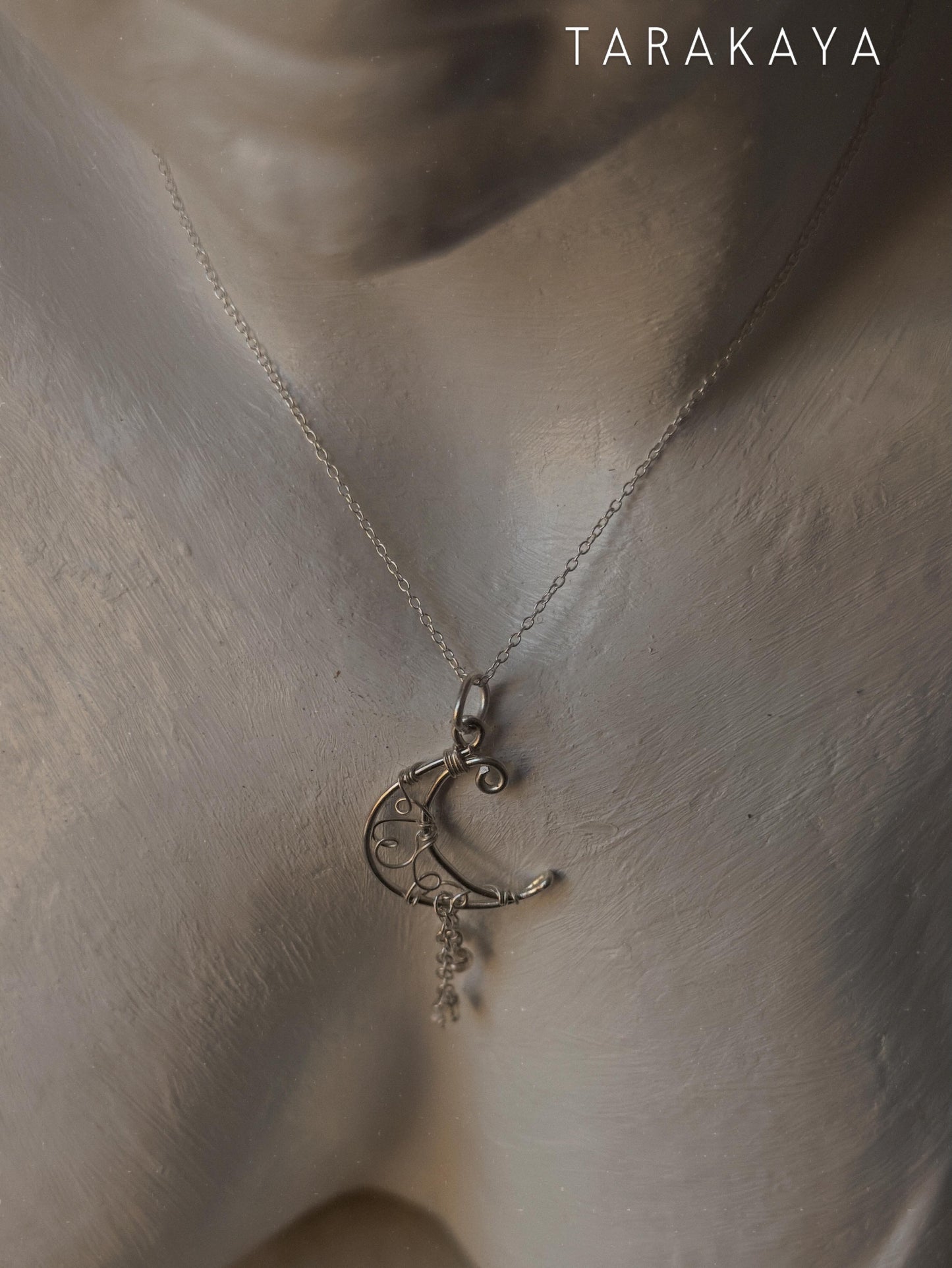 925 Sterling Silver Fresh Water Pearls Chain Moon Wire Wrapped Handcrafted Necklace