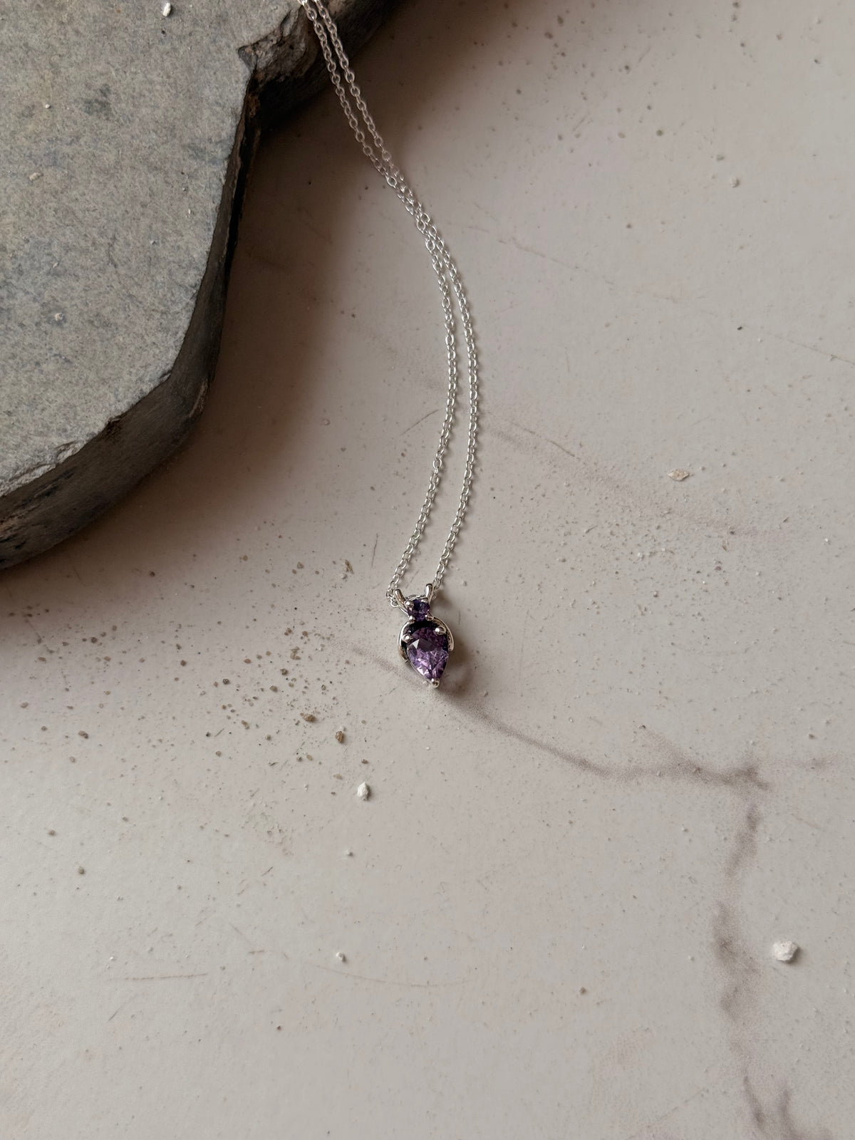 925 Sterling Silver Amethyst Round Pear Solitaire Necklace