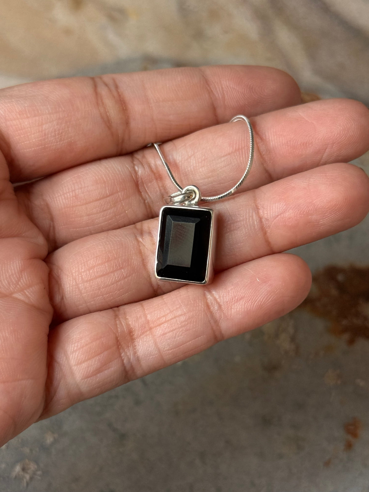 925 Sterling Silver Black Onyx Rectangle Unisex Pendant