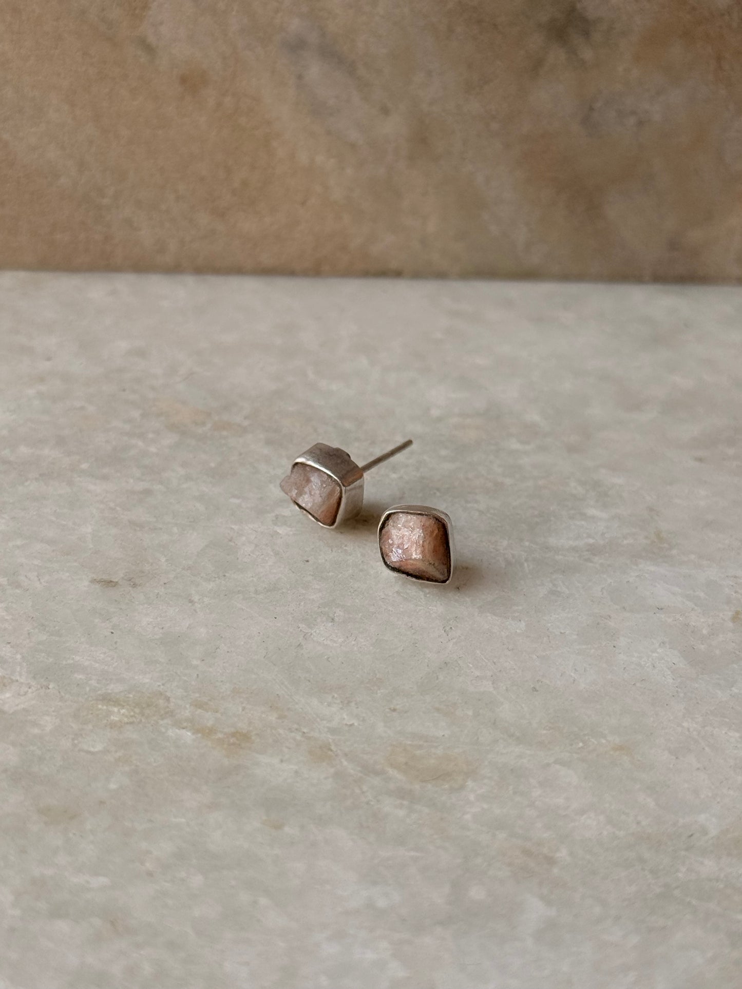 925 Sterling Silver Sunstone Raw Uncut Studs Earrings
