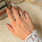 Natural Crystal Stretchy Fresh Water Pearl & Black Spinel Moonstone Rings