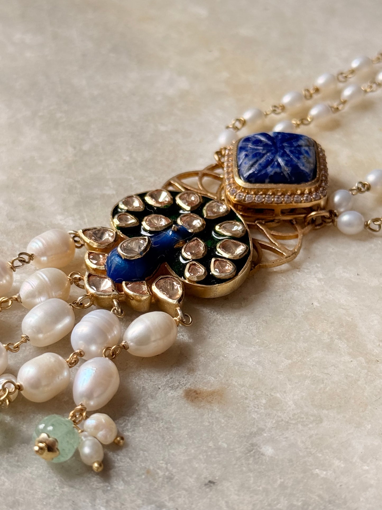 Luxury 925 Sterling Silver Gold Plated Peacock Antique Polki Gemstone Necklace