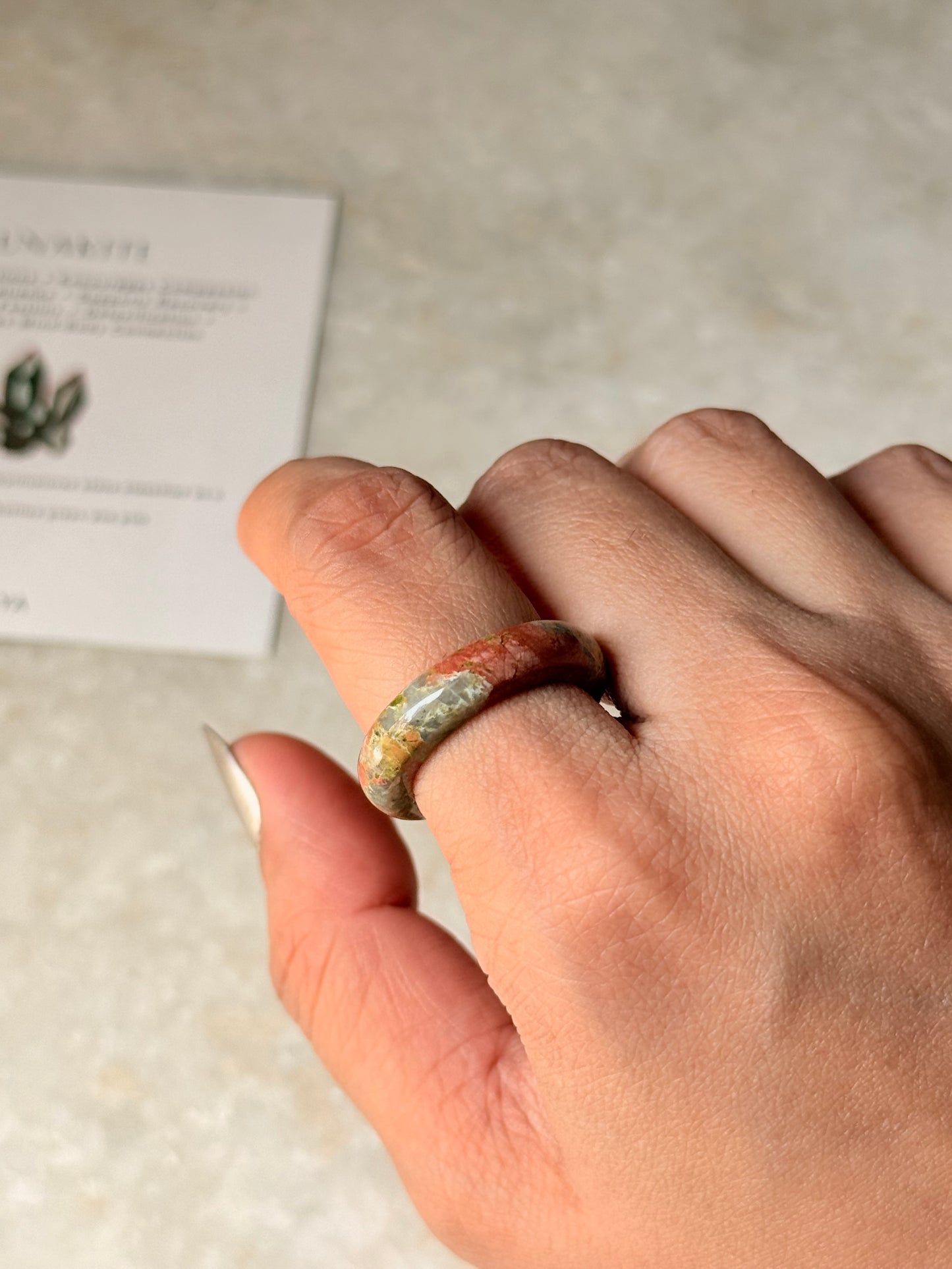 Natural Crystal Unakite Band Ring