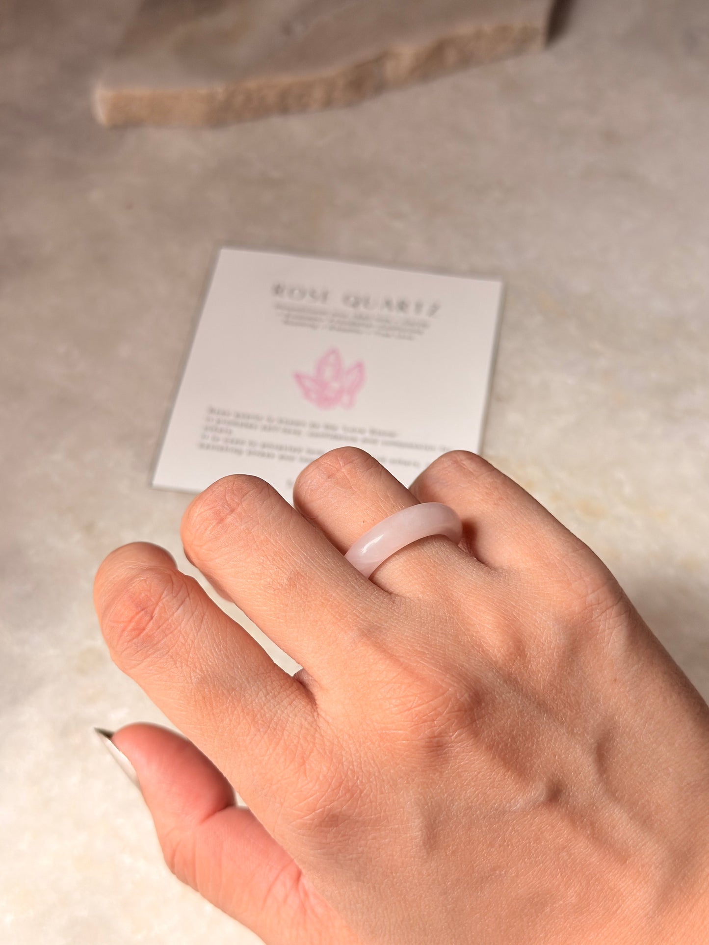 Natural Crystal Rose Quartz Dark Shade Band Ring