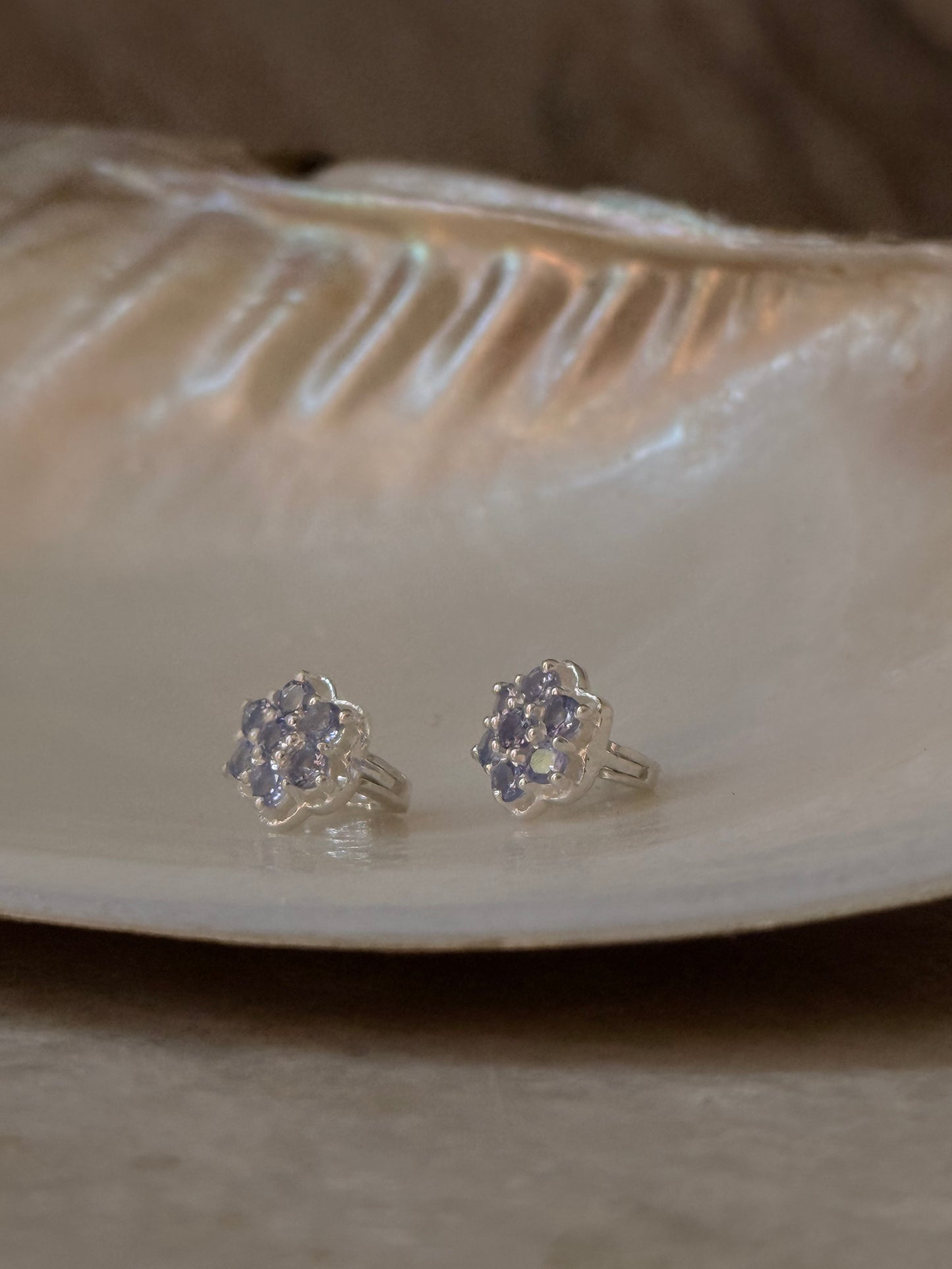925 Sterling Silver Tanzanite Small Floral Dream Earrings