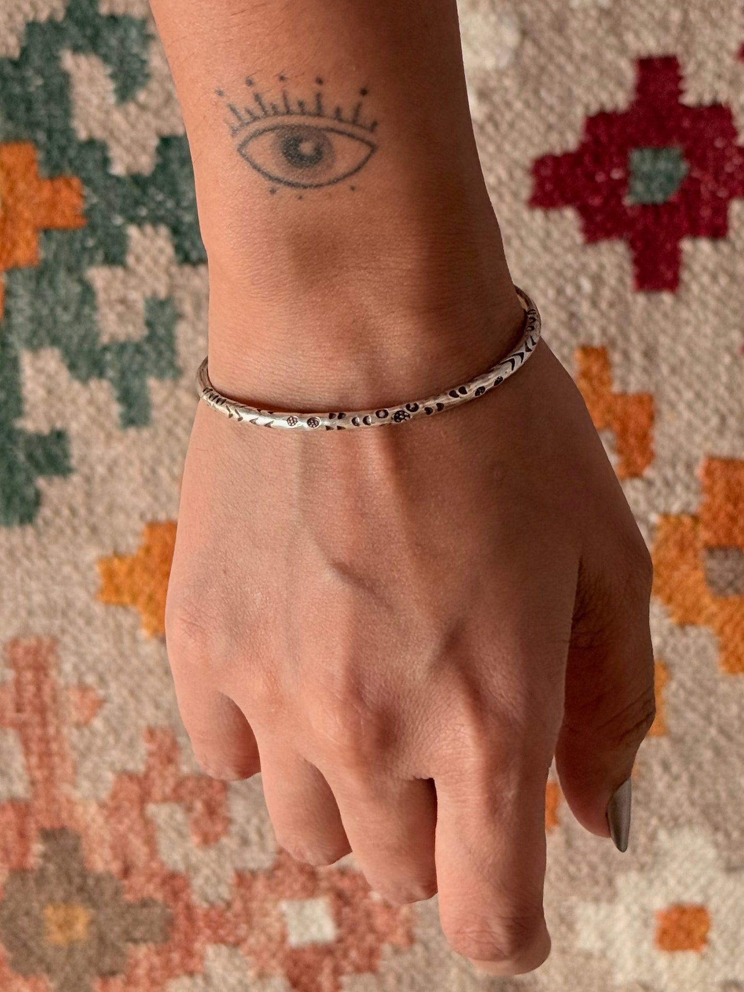925 Sterling Silver Antique Hill Tribe Handcrafted Floral & Silver Beads Adjustable Kada