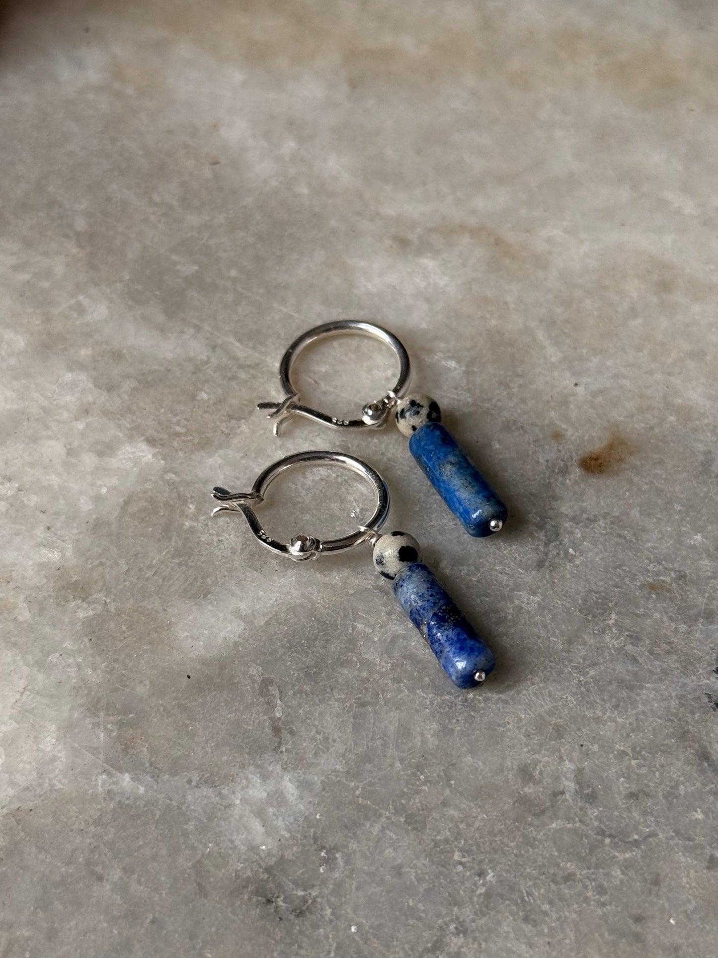 925 Sterling Silver Lapis, Dalmation Jasper Italian Hoops
