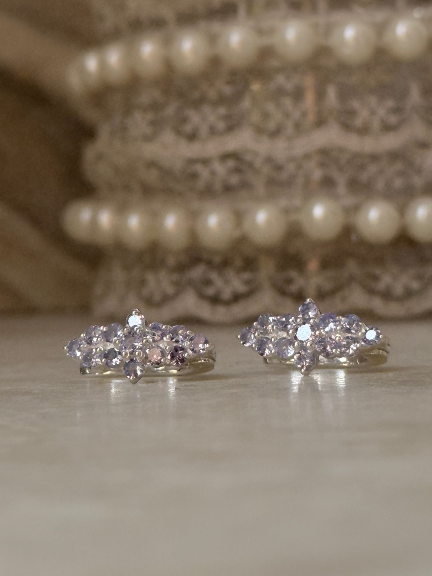 925 Sterling Silver Tanzanite long Flower Statement Earrings