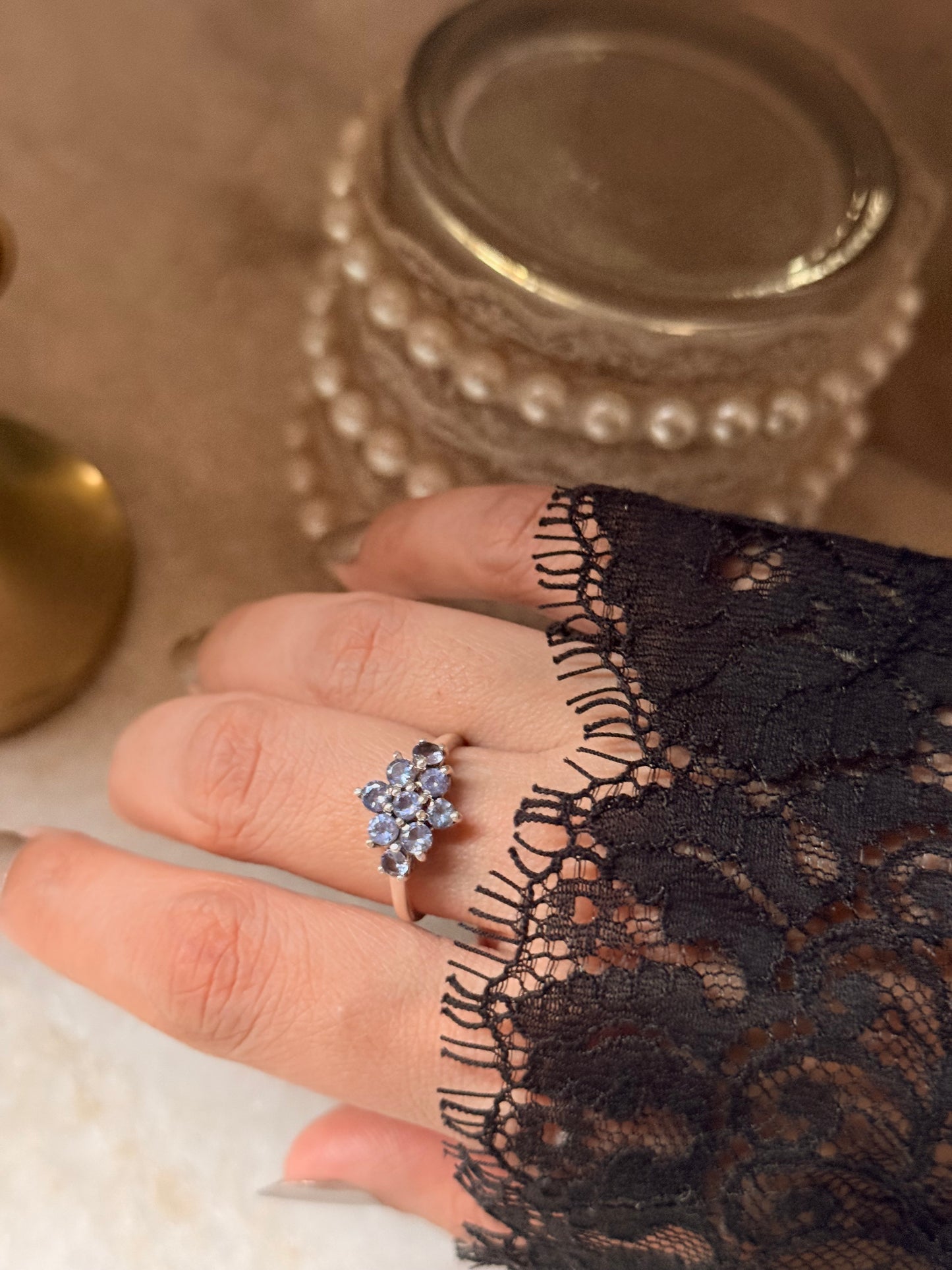 925 Sterling Silver Tanzanite Faceted Flower Ring