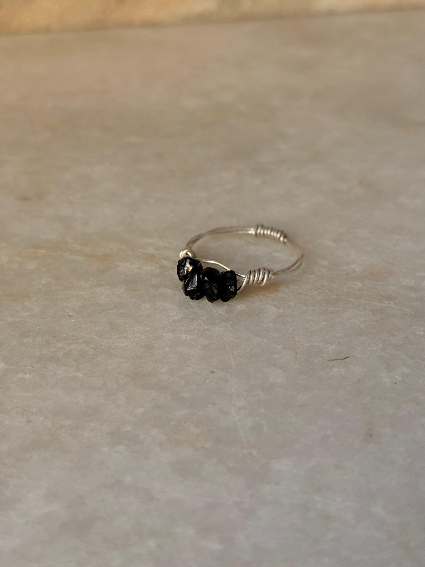 925 Sterling Silver Black Tourmaline Chips Wire Wrapped Handcrafted Ring