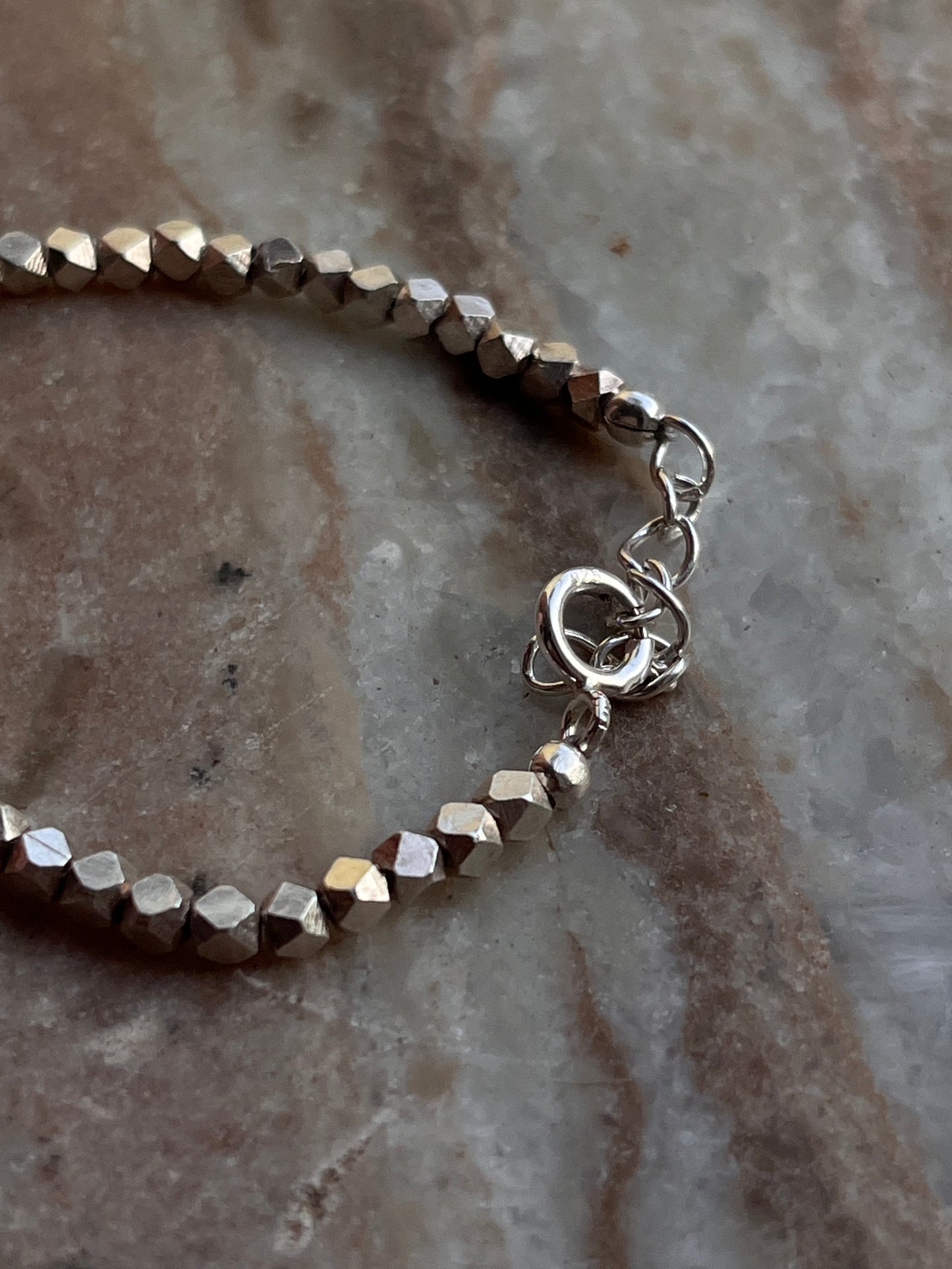 Chunky Raw Antique Solid Silver Cut Beads Handcrafted Stackable Sterling Silver 925 Bracelet