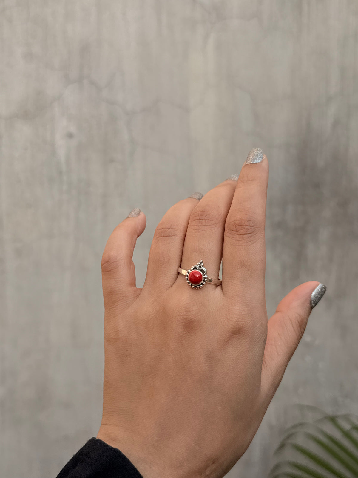 925 Sterling Silver Red Coral Boho Ring