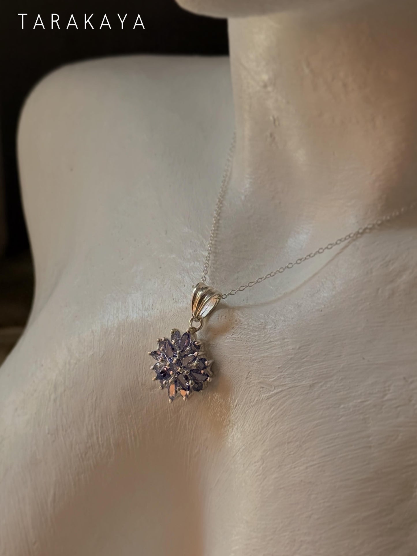 925 Sterling Silver Tanzanite big Flower Statement Pendant