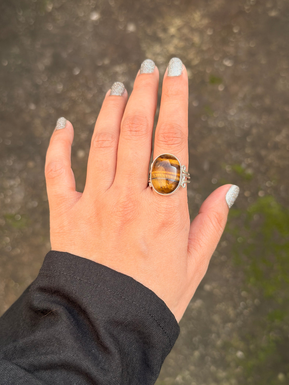 925 Sterling Silver Tiger Eye Oval Boho Statement Ring