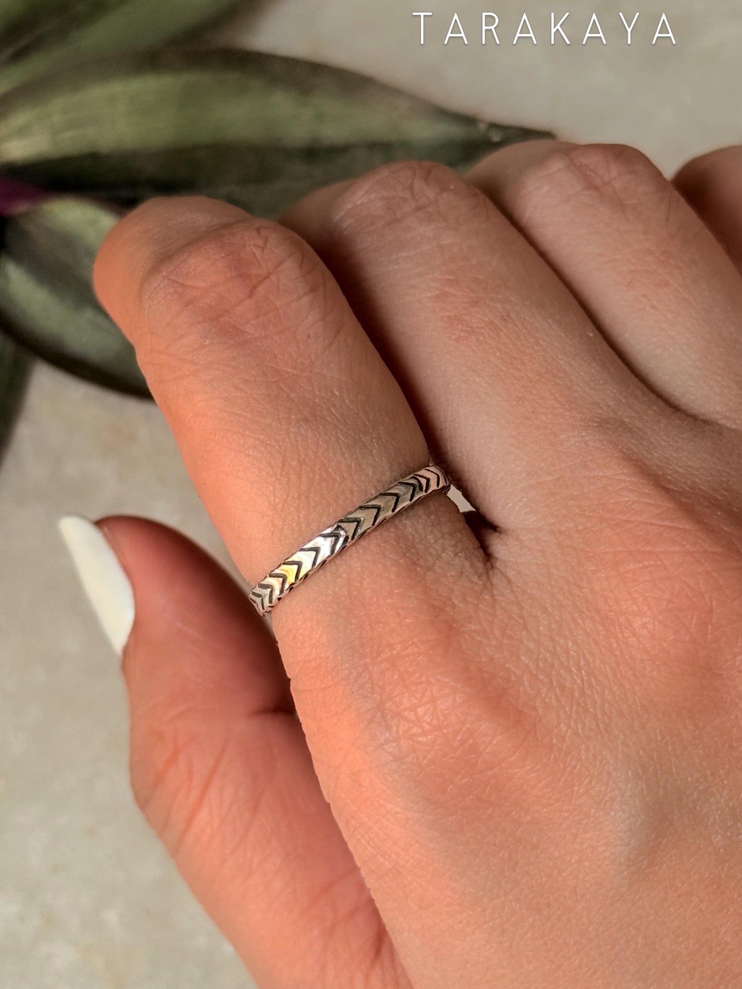 925 Sterling Silver V Engraved Tribal Boho Stackable Daily Wear Ring