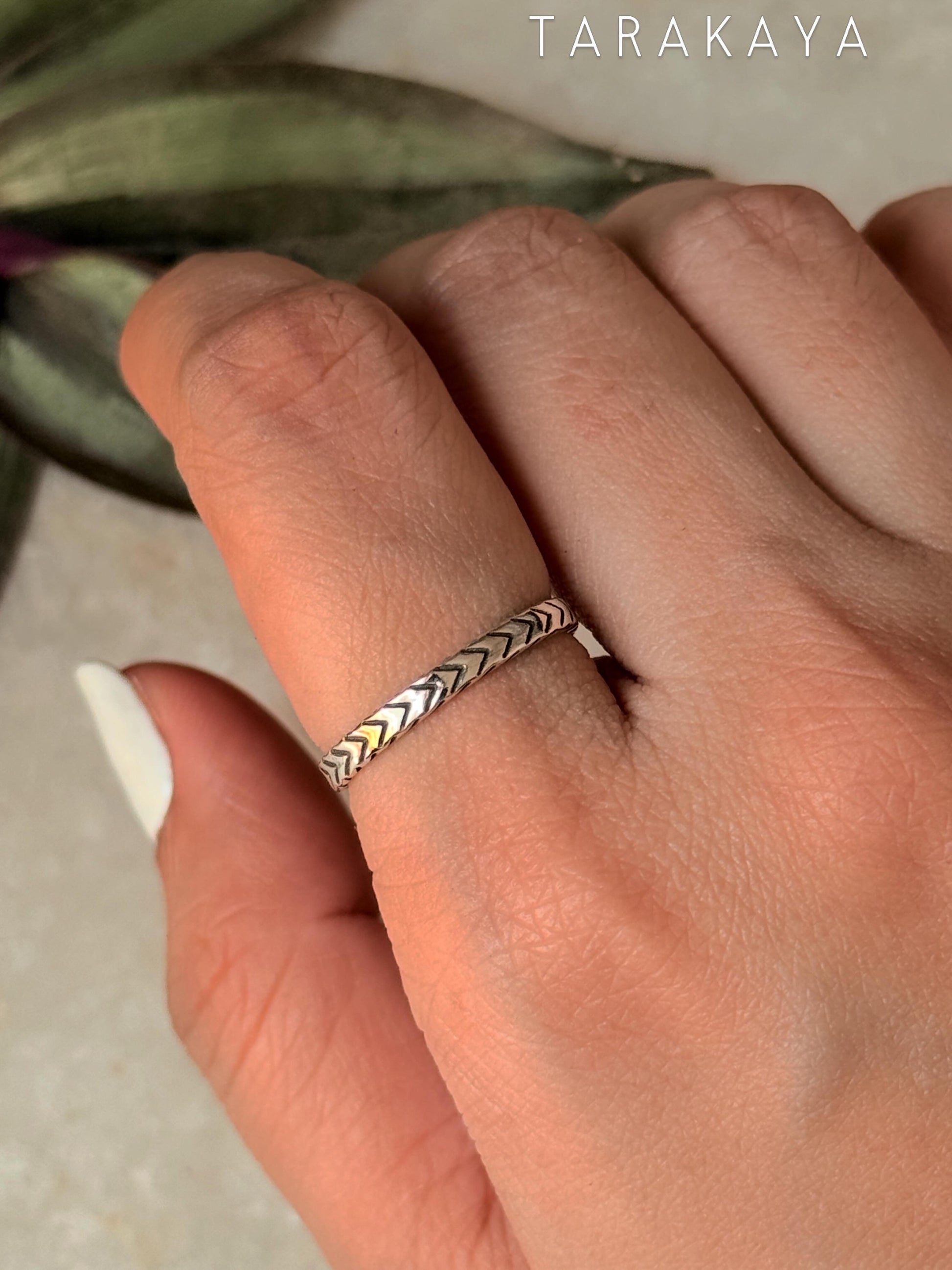 925 Sterling Silver V Engraved Tribal Boho Stackable Daily Wear Ring