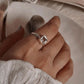 Clear quartz square cut silver ring with sleek, modern design