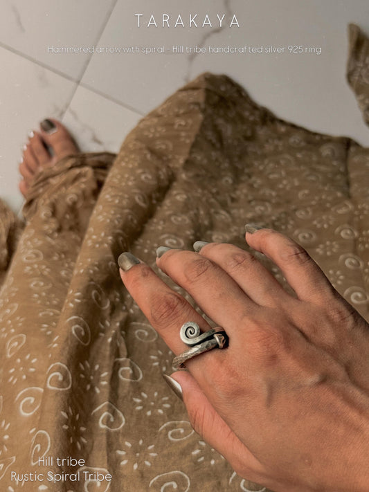 925 Sterling Silver Bohemian Rustic Spiral Arrow Hill Tribe Handcrafted Adjustable Ring
