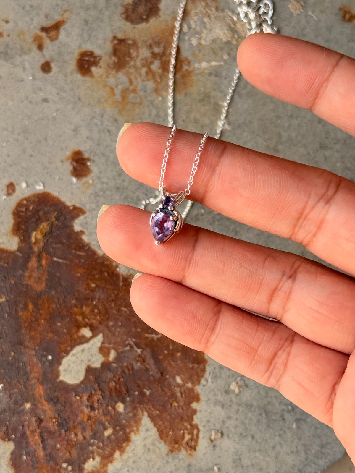 925 Sterling Silver Amethyst Round Pear Solitaire Necklace